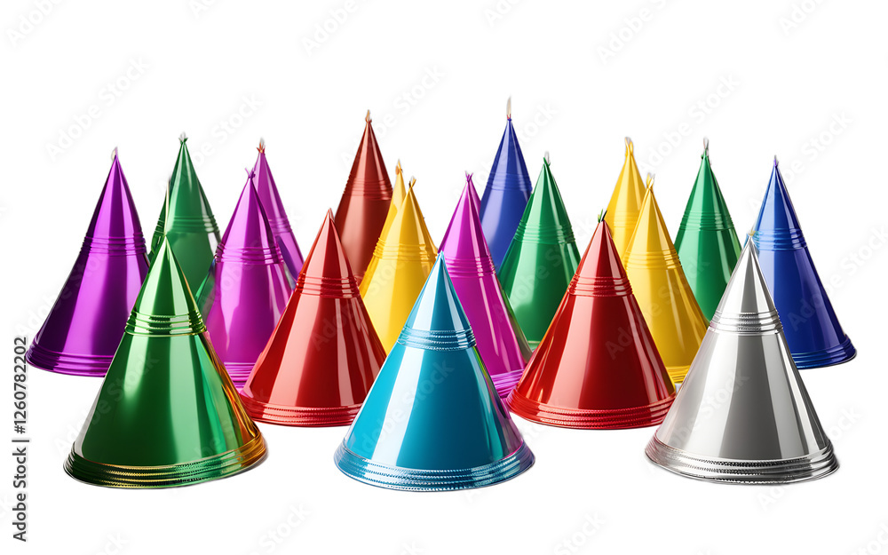 Poster A stack of party hats in different bright colors, isolated on a empty plain background