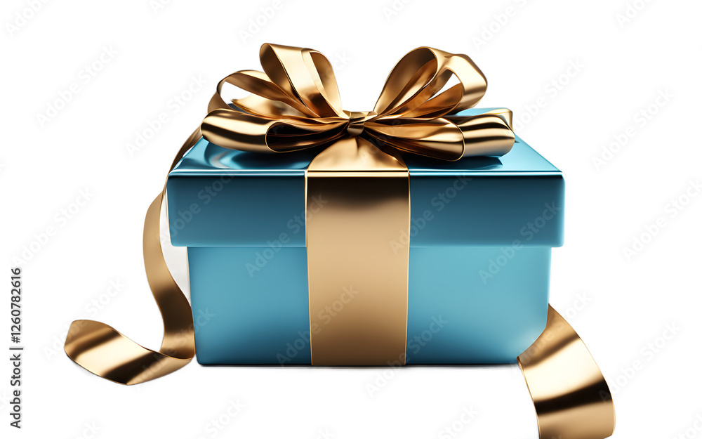 Poster A wrapped gift box with a shiny bow, isolated on a empty plain background