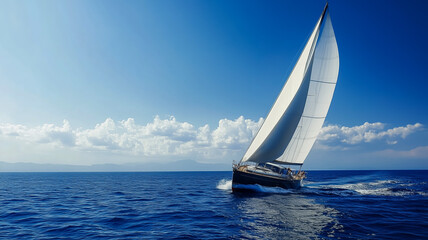 Obraz premium Beautiful sailing boat navigating through calm blue ocean waters