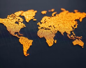 Abstract golden map with glowing sovereign bond markets, Government Bonds  Sovereign Bonds  Investment Strategy, global market coverage