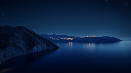 Santorini Seascape Panoramic Landscape at Night