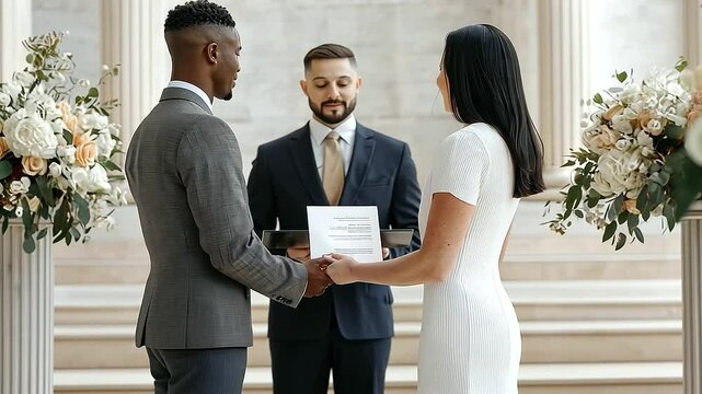ALGBTQ+ Couple Obtaining Marriage License at Courthouse