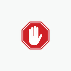 Obraz premium Red stop sign icon or Adblock with hand, palm flat vector icon for apps and websites