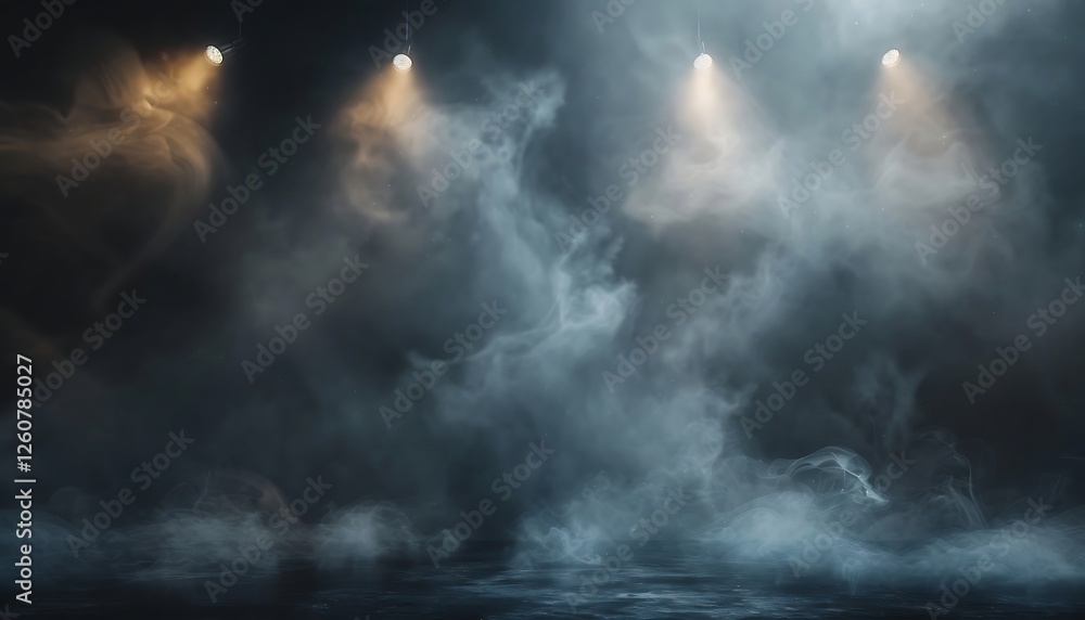 Poster abstract scene with smoke and rays of light on a dark background