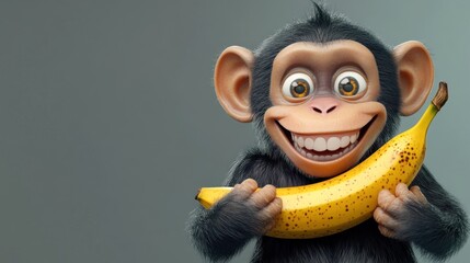 Fototapeta premium Cartoon chimp holding banana (1)