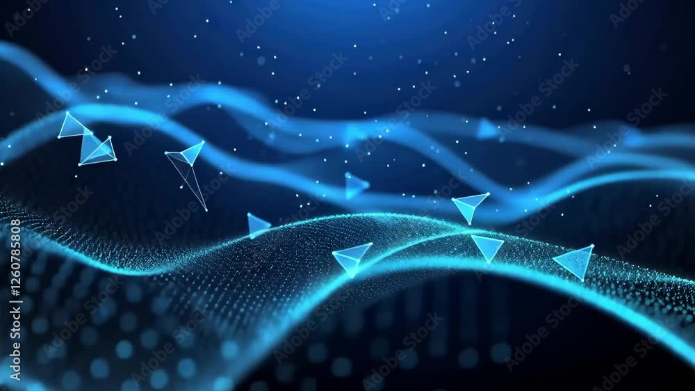 Poster abstract blue data stream with triangles