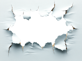 Breaking through torn wall texture studio isolated on transparent background, png