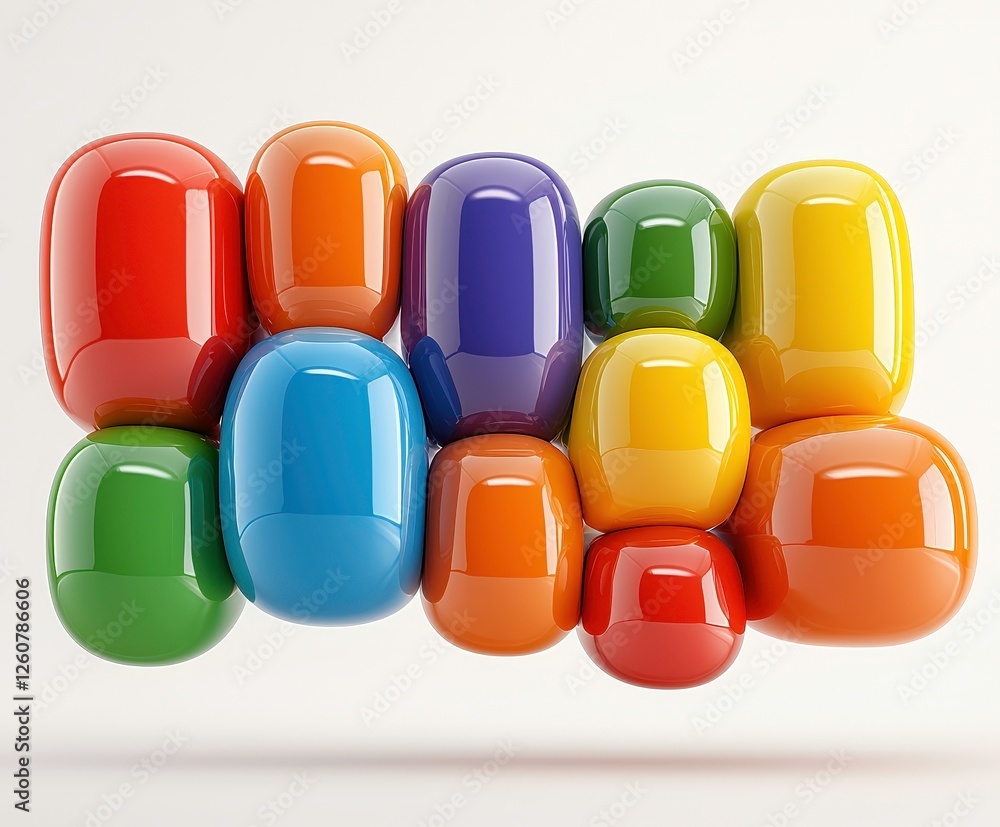 Poster joyful colorful abstract shapes vibrant playful design smooth glossy spheres round colorful objects 