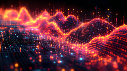 Obraz premium Abstract Data Visualization With Glowing Red And Orange Particles