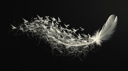 Obraz premium Feather transitions into a flock of birds illustrating the beauty of transformation in nature