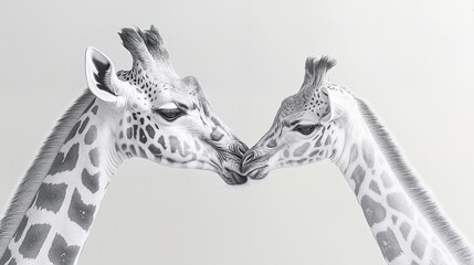 Obraz premium A pencil drawing of two giraffes.