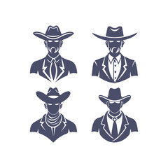 Cowboy Silhouettes Set Clip art Vector Illustration