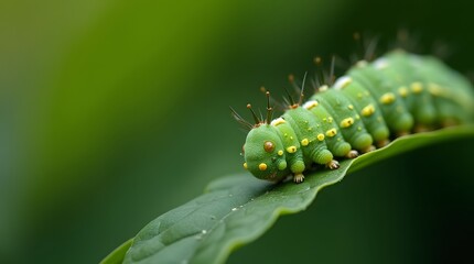 Naklejka premium Macro of Caterpillar on Leaf.