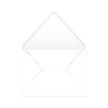 White open envelope mockup template. Euro flap luxury mailing envelope for wedding, invitations, graduation, birthday, party and more. Ready to use for your design or business. Vector illustration.