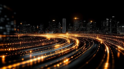 Serene night cityscape swirling golden lights evoke sense of calm and wonder