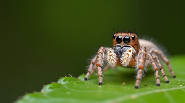 Macro of Jumping Spider on Leaf.