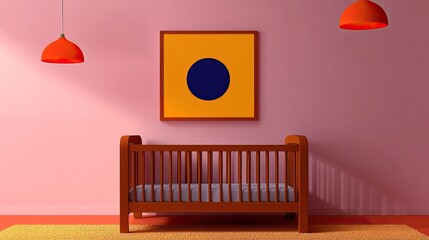 Charming mid-century modern nursery design cozy interior playful environment bright colors contemporary style