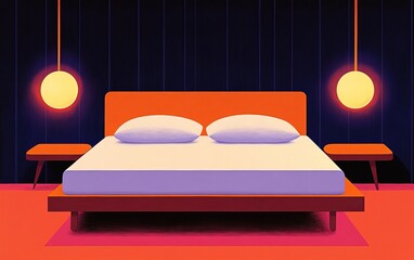 Mid-century modern bedroom design vibrant interior stylish environment contemporary aesthetic cozy viewpoint