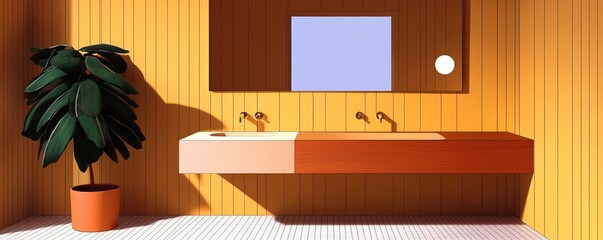 Stylish mid-century modern bathroom interior bright and minimalist design indoor environment contemporary viewpoint