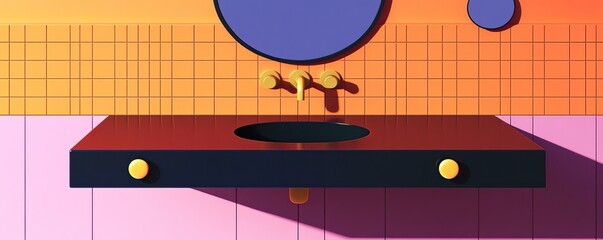 Mid-century modern bathroom sink design vibrant interior contemporary aesthetic playful environment creative viewpoint