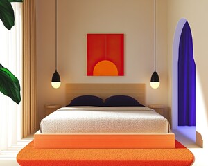 Cozy mid-century modern bedroom design home interior decor contemporary eye-level aesthetic comfort