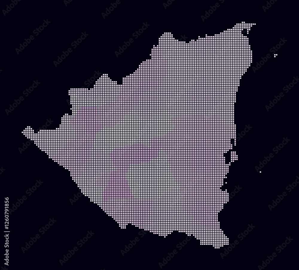 Poster nicaragua dotted map. digital style map of the country on dark background. nicaragua shape with squa