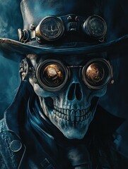Skeleton in top hat and goggles