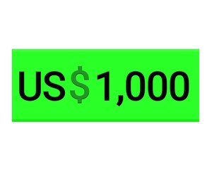 Illustration of 1,000 US dollars in green on white background 
