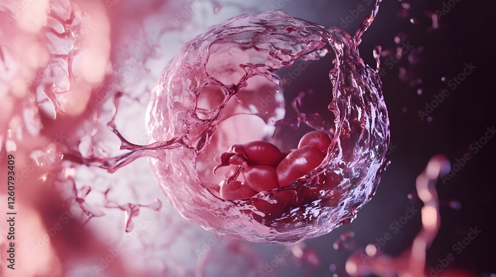 Aufkleber Captivating iridescent water bubble with swirling reflections and refractions creating a mesmerizing and enchanting abstract composition in vibrant shades of pink purple and magenta
