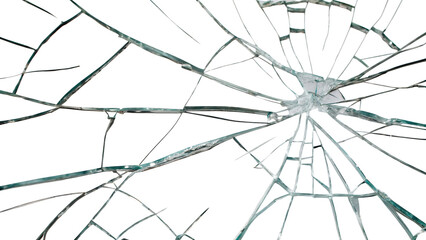 Obraz premium Close-Up of Shattered Glass with Cracks Radiating from Impact isolated on white background as transparent. PNG. AI GENERATED