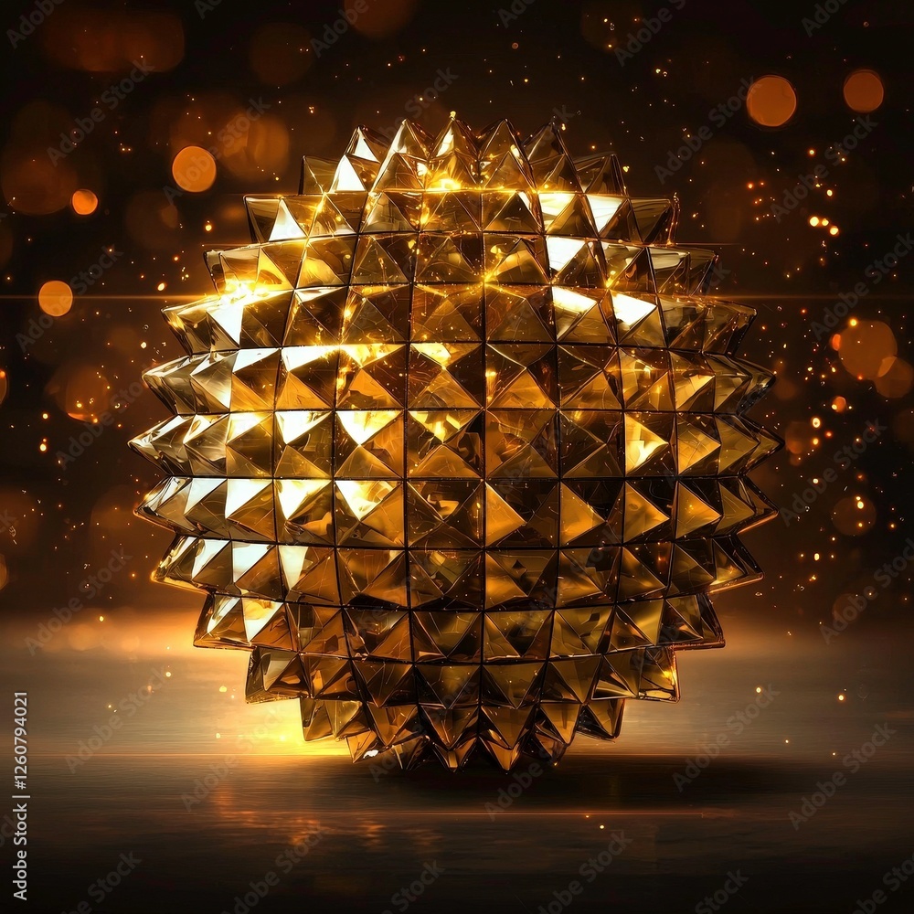 Poster golden sphere radiant luxury geometric 3d rendering abstract design shiny sparkle metallic gold text