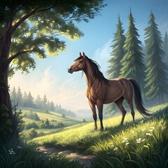 horse in nature generate image