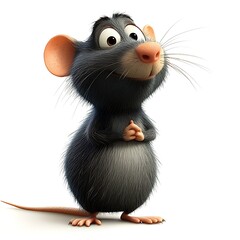 Cute cartoon rat, happy expression, white background, animation character