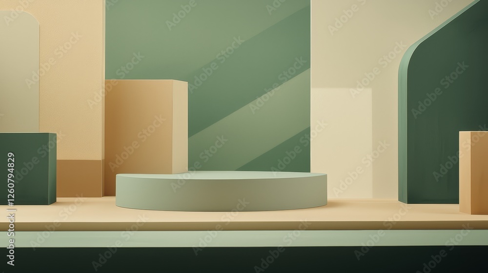 Poster a collection of diverse geometric shapes arranged on minimalist shelf displaying variety of sizes, c