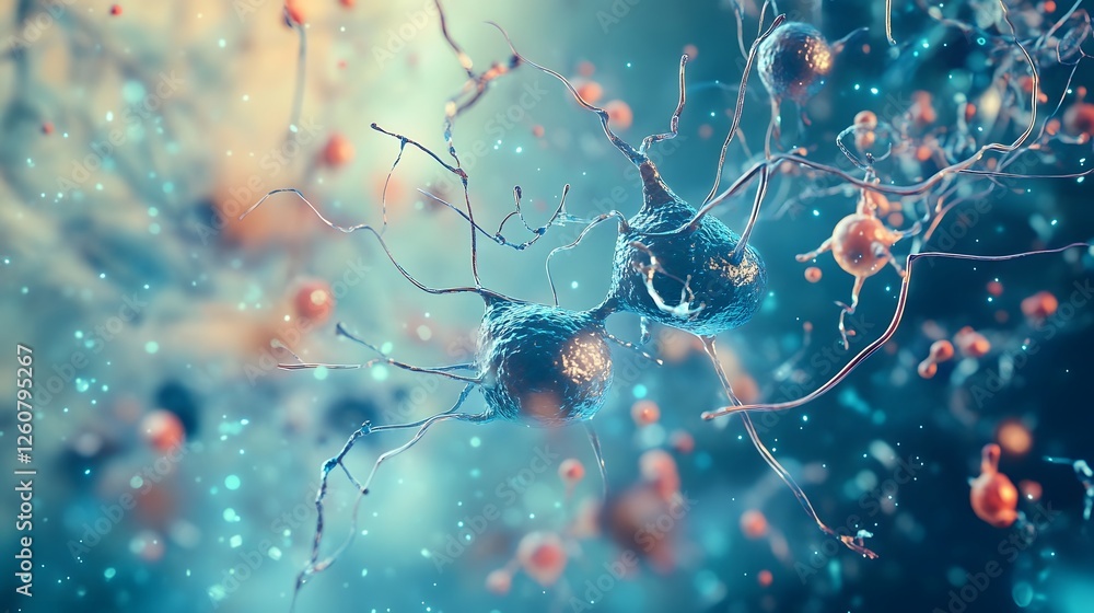Poster Captivating microscopic abstraction showcasing the intricate and dynamic nature of neural connections in a natural organic setting