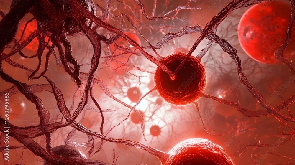 Fototapete captivating microscopic cellular structures in vibrant red and pink tones showcasing the intricate p