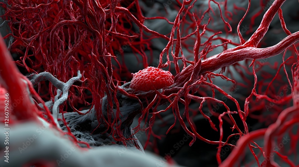 Poster captivating microscopic image showcasing the intricate crimson vascular network a fascinating glimps