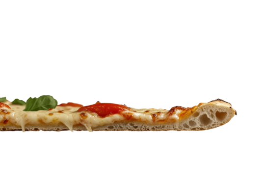 Delicious thin crust pizza inside the restaurant isolated on transparent background, png