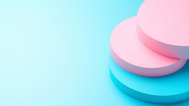 Minimalist geometric shapes in pink and blue on soft background