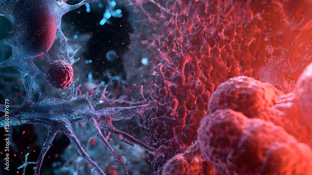 Poster captivating microscopic view of intricate biological structures vibrant cellular patterns and dynami