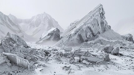 realistic photography with high detail and high resolution, sweeping the snowy mountains of Everest in the blocks