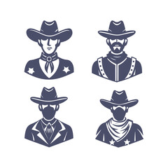 Cowboy Silhouettes Set Clip art Vector Illustration