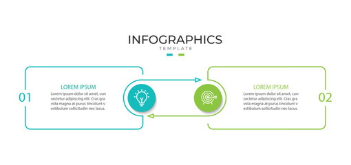 Vector infographic thin line design with marketing icons. Business concept with 2 options, steps or processes.