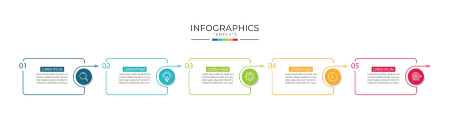 Vector infographic thin line design with marketing icons. Business concept with 5 options, steps or processes.