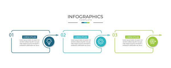 Vector infographic thin line design with marketing icons. Business concept with 3 options, steps or processes.