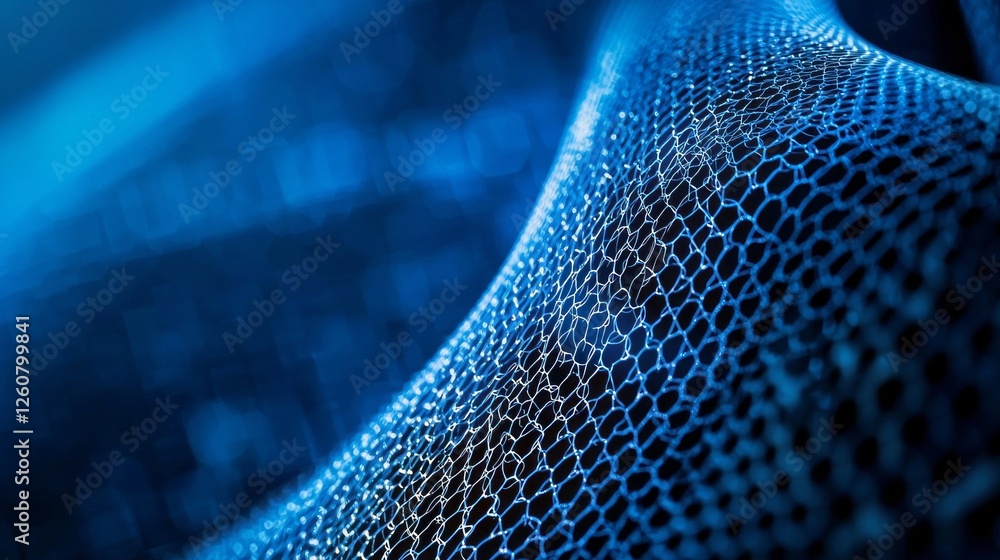 Poster A captivating display of technology with abstract blue hexagons interwoven in a mesh-like pattern emerges. This visual evokes a sense of depth and modern innovation, inviting exploration