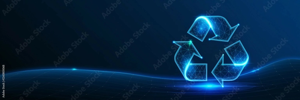 Poster high technology recycle icon floating on a blue background with space for text.