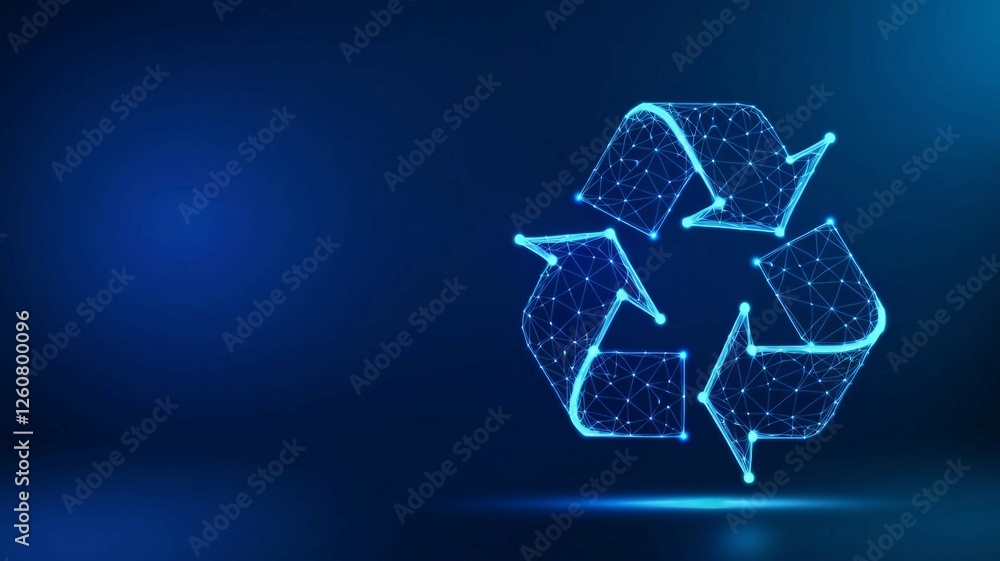 Poster high technology recycle icon floating on a blue background with space for text.