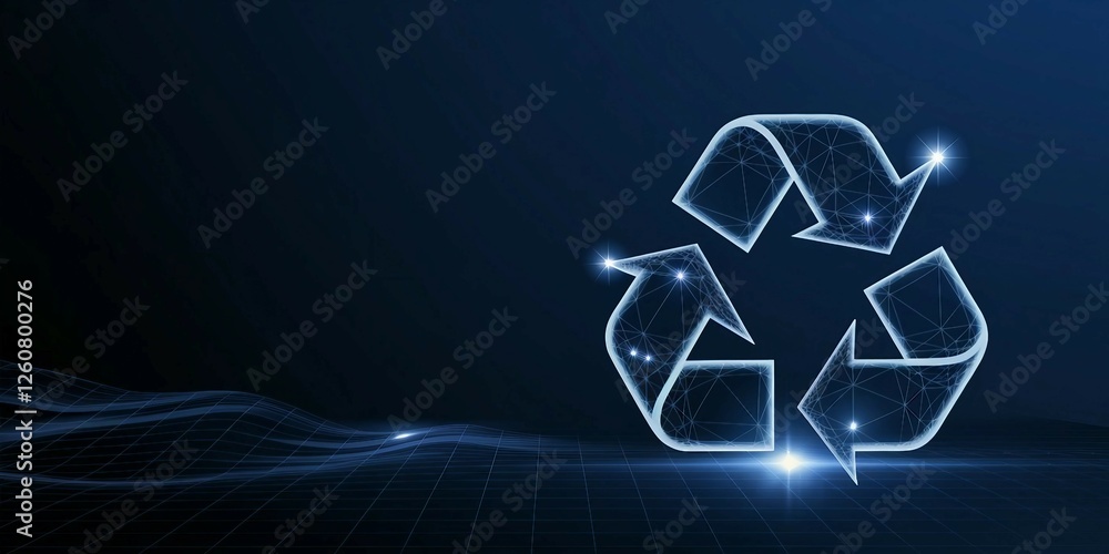 Poster high technology recycle icon floating on a blue background with space for text.