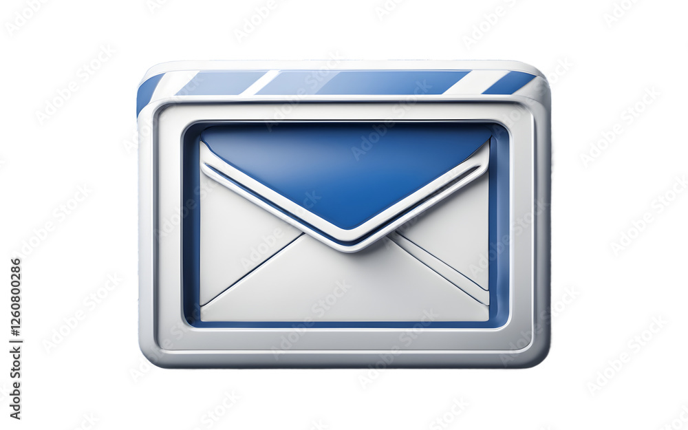 Poster a classic email icon in blue and white, isolated on a empty plain background